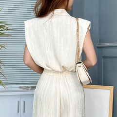 Set Bộ Nữ Áo Độn Vai Rút Eo Mix Quần Dáng Dài Chất Lụa Tô Châu Đi Làm Đi Chơi MIMIX - EW1