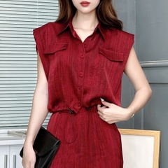 Set Bộ Nữ Áo Độn Vai Rút Eo Mix Quần Dáng Dài Chất Lụa Tô Châu Đi Làm Đi Chơi MIMIX - EW1