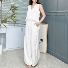 Set Bộ Áo Cổ Tròn Lưng V Mix Quần Dáng Dài Chất Lụa Tằm Gãy Đi Du Lịch MIMIX - ES4
