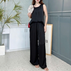 Set Bộ Áo Cổ Tròn Lưng V Mix Quần Dáng Dài Chất Lụa Tằm Gãy Đi Du Lịch MIMIX - ES4