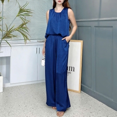 Set Bộ Áo Cổ Tròn Lưng V Mix Quần Dáng Dài Chất Lụa Tằm Gãy Đi Du Lịch MIMIX - ES4