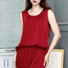 Set Bộ Áo Cổ Tròn Lưng V Mix Quần Dáng Dài Chất Lụa Tằm Gãy Đi Du Lịch MIMIX - ES4