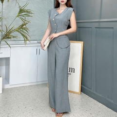 Set Bộ Vest Áo Đệm Vai Nút Lệch Mix Quần Dáng Suông Dài Chất Chéo Kim Cương Công Sở MIMIX - EV4