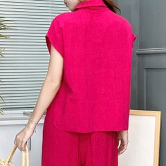 Set Áo Tay Ngắn Cổ Sơ Mi Thêu Hoa Mix Quần Dài Chất Linen Bamboo Thêu Đi Dạo Phố MIMIX - EW7