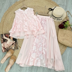 Set Váy Nữ Áo Baby Doll Sát Nách Và Chân Váy Mix Chất Tơ Ép Hoa Đi Biển MIMIX - EV9