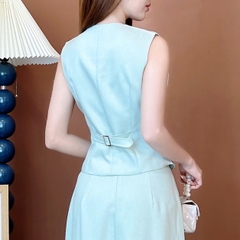 Set Váy Nữ Áo Gile Mix Chân Váy Dáng Suông Dài Phối Xẻ Tà Chất Tweet Chéo Mỏng Công Sở MIMIX - EW5