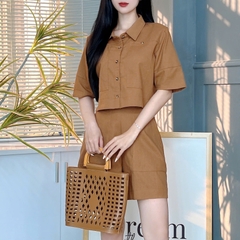 Set Short Nữ Áo Sơ Mi Tay Ngắn Mix Quần Ngắn Chất Linen Cotton Đi Biển MIMIX - EX8
