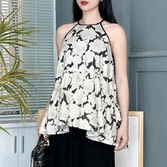 Set Bộ Nữ Áo Yếm Hoa Hồng Mix Quần Dáng Dài Trơn Đi Dạo Phố MIMIX - EX1