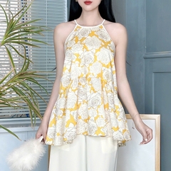 Set Bộ Nữ Áo Yếm Hoa Hồng Mix Quần Dáng Dài Trơn Đi Dạo Phố MIMIX - EX1