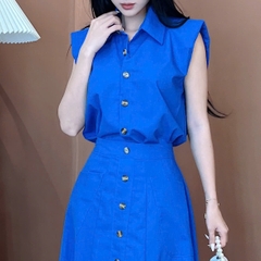 Set Váy Nữ Áo Sát Nách Mix Chân Váy Đính Nút Chất Linen Bột Đi Làm Đi Tiệc MIMIX - EX3