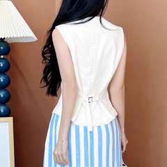 Set Váy Nữ Áo Gile Trơn Mix Chân Váy Dáng Dài Họa Tiết Chất Linen Đi Biển MIMIX - EU8