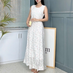 Váy Maxi Hoa Nhí Xếp Ly Ngực Dáng Dài Xòe Chất Tơ Hoa Đi Biển MIMIX - FA8