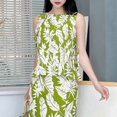 Set Váy Nữ Áo Sát Nách Nơ Đôi Mix Chân Váy Đuôi Cá Dáng Dài Chất Linen Gân Đi Biển MIMIX - FA0