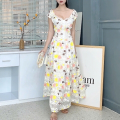 Set Váy Nữ Áo Lưng Bo Thun Mix Chân Váy Hoa Dáng Dài Chất Linen Ướt Đi Biển MIMIX - EW8