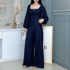 Set Bộ Áo Croptop Tay Dài Phối Dây Mix Quần Ống Rộng Dáng Dài Chất Thun Dệt Sóng Đi Tiệc MIMIX - EZ9