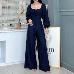Set Bộ Áo Croptop Tay Dài Phối Dây Mix Quần Ống Rộng Dáng Dài Chất Thun Dệt Sóng Đi Tiệc MIMIX - EZ9