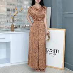 Set Bộ Nữ Áo Cổ Đổ Mix Quần Ống Rộng Họa Tiết Đi Làm Đi Chơi Chất Lụa Ngọc In Hoa MIMIX - EZ5