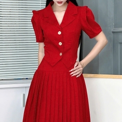 Set Váy Nữ Áo Vest Tay Bồng Kèm Chân Váy Xếp Ly Chất Chéo Ruby Đi Làm Đi Tiệc MIMIX - FA5