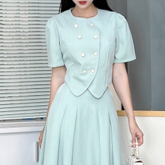 Set Bộ Váy Áo Vest Nút Đôi Mix Chân Váy Xếp Ly Dáng Dài Đi Tiệc Đi Làm MIMIX - EZ7