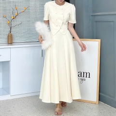 Set Bộ Váy Áo Vest Nút Đôi Mix Chân Váy Xếp Ly Dáng Dài Đi Tiệc Đi Làm MIMIX - EZ7