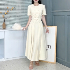 Set Bộ Váy Áo Vest Nút Đôi Mix Chân Váy Xếp Ly Dáng Dài Đi Tiệc Đi Làm MIMIX - EZ7