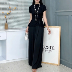 Set Bộ Nữ Áo Phối Nơ Eo Mix Quần Dáng Dài Trơn Đi Tiệc Đi Làm MIMIX - FB5