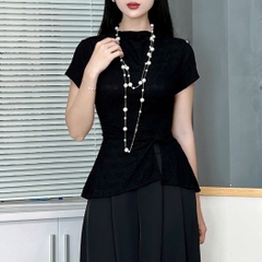 Set Bộ Nữ Áo Phối Nơ Eo Mix Quần Dáng Dài Trơn Đi Tiệc Đi Làm MIMIX - FB5