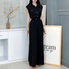 Set Bộ Nữ Áo Sát Nách Phối Túi Mix Quần Suông Dáng Dài Chất Chéo Cotton Mềm Đi Làm MIMIX - EY9