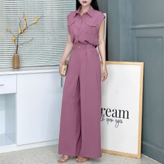 Set Bộ Nữ Áo Sát Nách Phối Túi Mix Quần Suông Dáng Dài Chất Chéo Cotton Mềm Đi Làm MIMIX - EY9