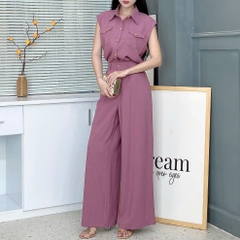 Set Bộ Nữ Áo Sát Nách Phối Túi Mix Quần Suông Dáng Dài Chất Chéo Cotton Mềm Đi Làm MIMIX - EY9