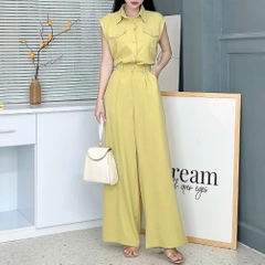 Set Bộ Nữ Áo Sát Nách Phối Túi Mix Quần Suông Dáng Dài Chất Chéo Cotton Mềm Đi Làm MIMIX - EY9