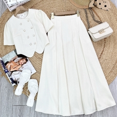 Set Bộ Váy Áo Vest Nút Đôi Mix Chân Váy Xếp Ly Dáng Dài Đi Tiệc Đi Làm MIMIX - EZ7