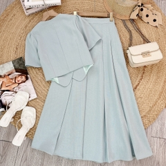 Set Bộ Váy Áo Vest Nút Đôi Mix Chân Váy Xếp Ly Dáng Dài Đi Tiệc Đi Làm MIMIX - EZ7