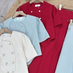 Set Bộ Váy Áo Vest Nút Đôi Mix Chân Váy Xếp Ly Dáng Dài Đi Tiệc Đi Làm MIMIX - EZ7
