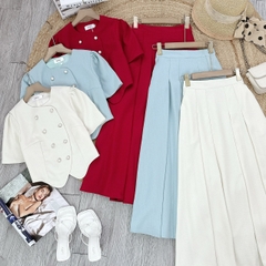 Set Bộ Váy Áo Vest Nút Đôi Mix Chân Váy Xếp Ly Dáng Dài Đi Tiệc Đi Làm MIMIX - EZ7
