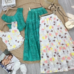 Set Váy Nữ Áo Lưng Bo Thun Mix Chân Váy Hoa Dáng Dài Chất Linen Ướt Đi Biển MIMIX - EW8