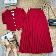 Set Váy Nữ Áo Vest Tay Bồng Kèm Chân Váy Xếp Ly Chất Chéo Ruby Đi Làm Đi Tiệc MIMIX - FA5