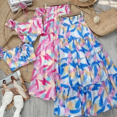 Set Váy Áo Cúp Tay Tiên Mix Chân Váy Vệt Dáng Dài Chất Tơ Linen Đi Biển MMIX - FB2