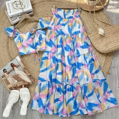 Set Váy Áo Cúp Tay Tiên Mix Chân Váy Vệt Dáng Dài Chất Tơ Linen Đi Biển MMIX - FB2