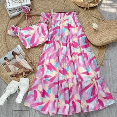 Set Váy Áo Cúp Tay Tiên Mix Chân Váy Vệt Dáng Dài Chất Tơ Linen Đi Biển MMIX - FB2