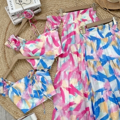 Set Váy Áo Cúp Tay Tiên Mix Chân Váy Vệt Dáng Dài Chất Tơ Linen Đi Biển MMIX - FB2