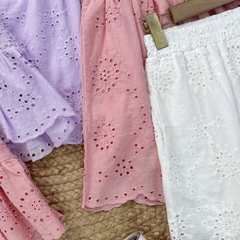 Set Short Áo Cổ V Viền Bèo Mix Quần Ngắn Chất Boi Thêu Đi Dạo Phố MIMIX - FA2