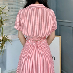 Set Váy Sọc Áo Sơ Mi Bo Eo Mix Chân Váy Dáng Dài Xòe Chất Cotton Đi Dạo Phố MIMIX - FB4