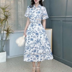 Set Váy Áo Sơ Mi Mix Chân Váy Phối Ren Dáng Dài Xòe Chất Linen Đi Dạo Phố MIMIX - FB9