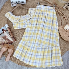 Set Váy Nữ Áo Cổ Bèo Viền Ren Mix Chân Váy Dáng Dài Chất Cotton Đi Biển - FB7
