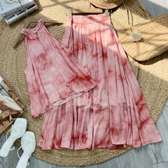 Set Bộ Váy Cổ Yếm Chất Tơ Linen Loang Dáng Dài Đi Biển MIMIX - FF4