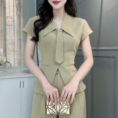 Set Bộ Áo Phối Caravat Mix Quần Dáng Dài Chất Terin Công Sở MIMIX - FD1