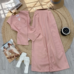 Set Bộ Nữ Áo Gile Phối 2 Nút Kèm Quần Dáng Dài Ống Suông Chất Chéo Lụa Công Sở MIMIX - EB6