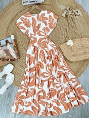 Đầm Maxi Hoa Tay Hến Dáng Dài Phối Chiết Eo Xéo Chất Linen Bambo Sược Đi Tiệc Đi Dạo MIMIX - FG0