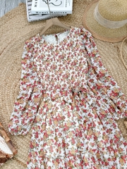 Váy Maxi Hoa Tay Dài Smocking Thân Dáng Dài Chất Tơ Đi Du Lịch MIMIX - FD9